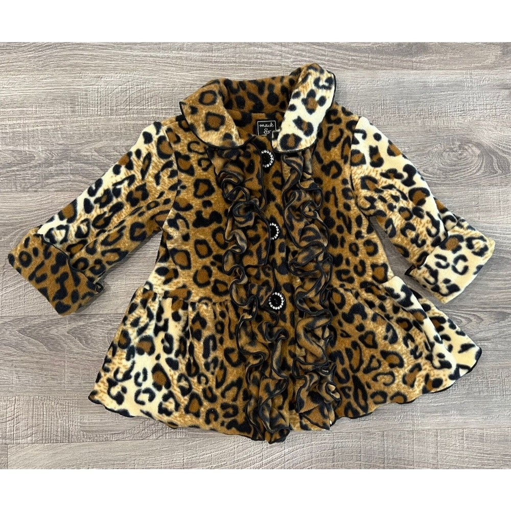 Mack & Co Baby Girls Leopard Print Coat size 9M Swing Ruffles Button Closure